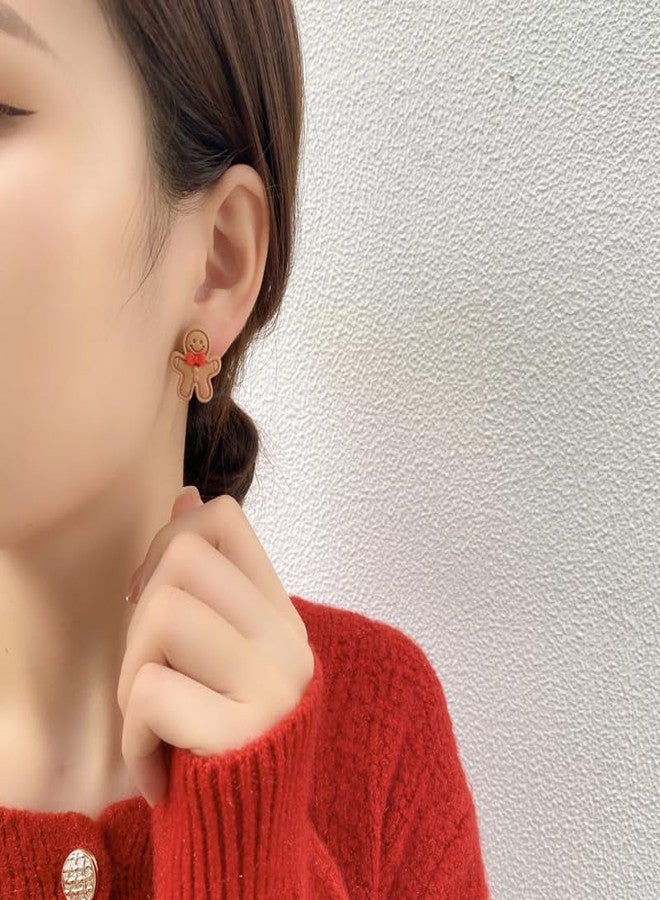 Cicod 6 Pair Christmas Stud Earrings Cute Polymer Clay Christmas Earrings Set Funny Bow Tree Santa Elk Snowman Gingerbread Holiday Earrings for Resin Xmas Jewelry for Women - Image 4